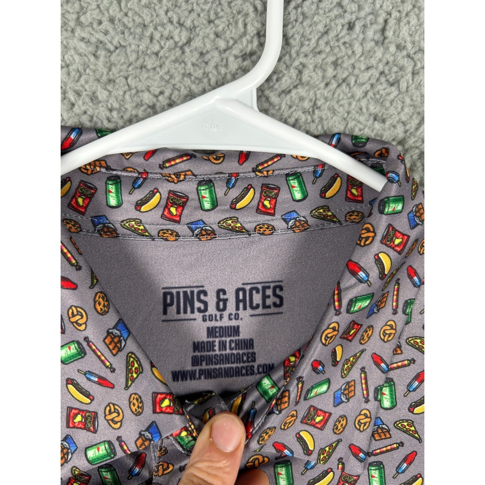 Pins & Aces Mens Performance Golf Polo Shirt Medium M All Over Print NWT - Picture 2 of 7